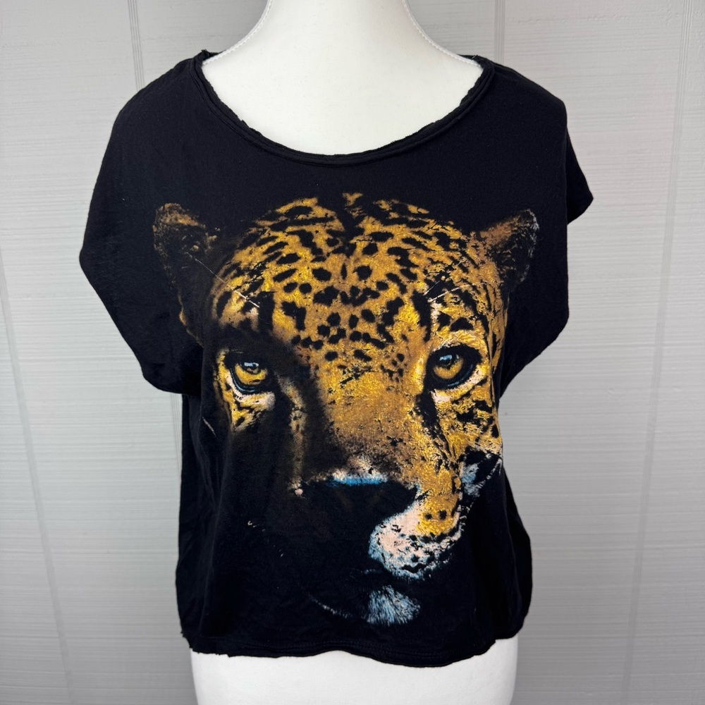 Guess Y2K Edgy Leopard Head Realistic Cutout Distressed Ripped Open Back XS